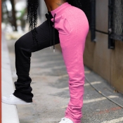 LW Street Patchwork Lace-up Pink Pants