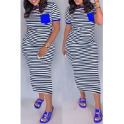 lovely Casual Striped Blue Ankle Length Dress