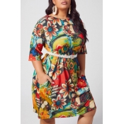 lovely Leisure O Neck Print Multicolor Knee Length