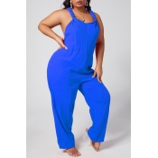 Lovely Plus Size Leisure Loose Blue One-piece Jump