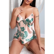 lovely Stylish Plants Print Green Sleepwear