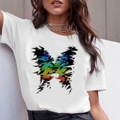 lovely Casual Print White Plus Size T-shirt