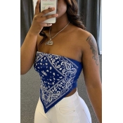 Lovely Sexy Print Blue Plus Size Camisole