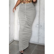 Lovely Casual Fold Design Grey Skirt