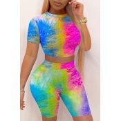 lovely Stylish Tie-dye Multicolor Two-piece Shorts