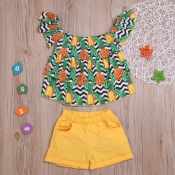 lovely Casual Print Yellow Girl Two-piece Shorts S