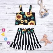 lovely Stylish Print Black Girl Two-piece Skirt Se