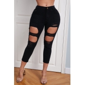 lovely Casual Hollow-out Black Jeans