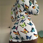Lovely Plus Size Trendy Butterfly Print White One-