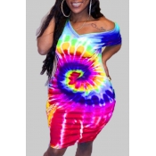 lovely Casual Tie-dye Red Knee Length Plus Size Dr