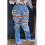 lovely Stylish Hollow-out Baby Blue Jeans