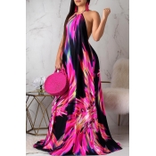 Lovely Stylish Print Red Plus Size Dress