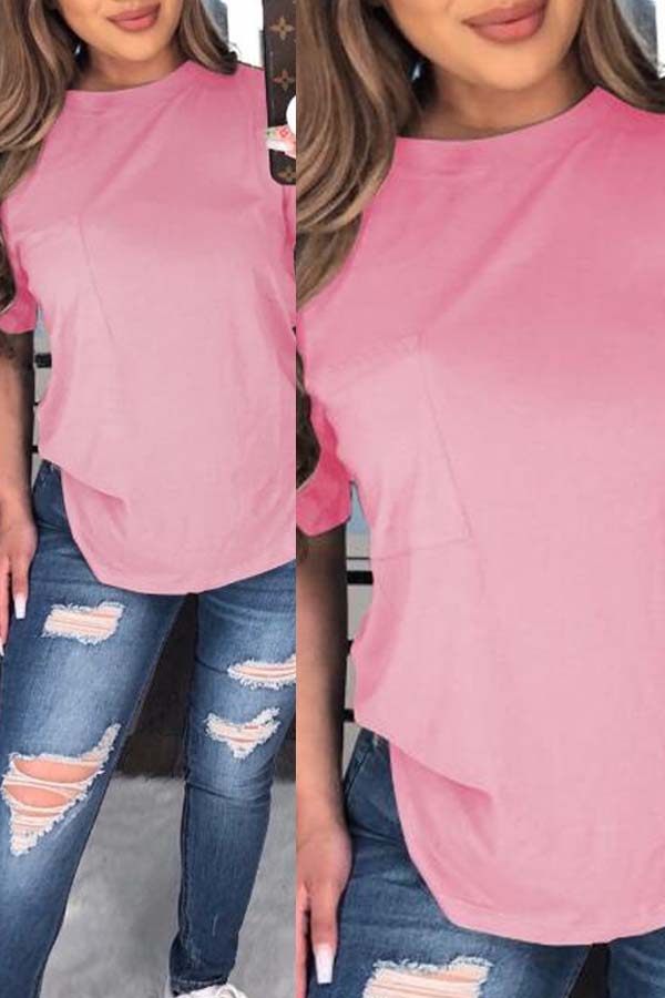 

lovely Leisure O Neck Pink T-shirt