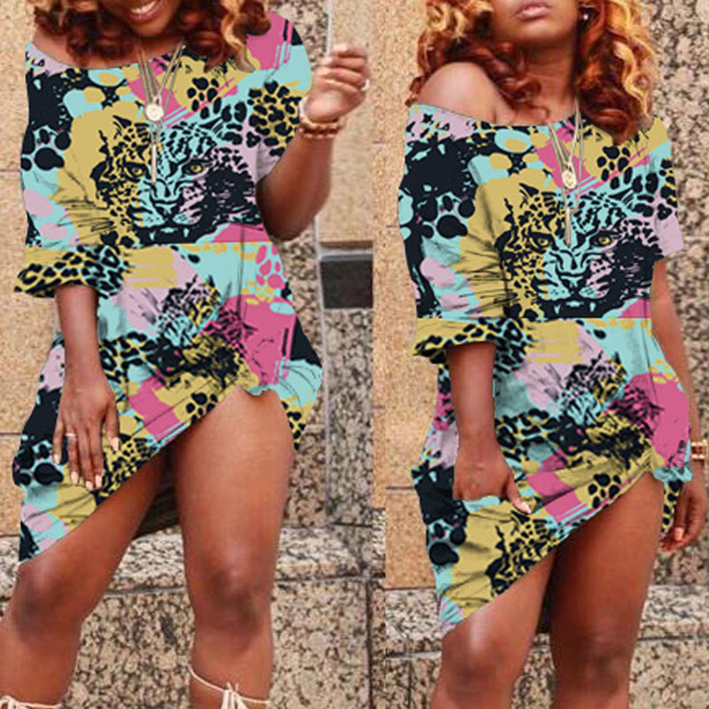 

lovely Casual O Neck Print Yellow Mini Dress