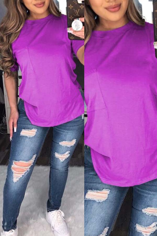 

lovely Casual O Neck Purple T-shirt