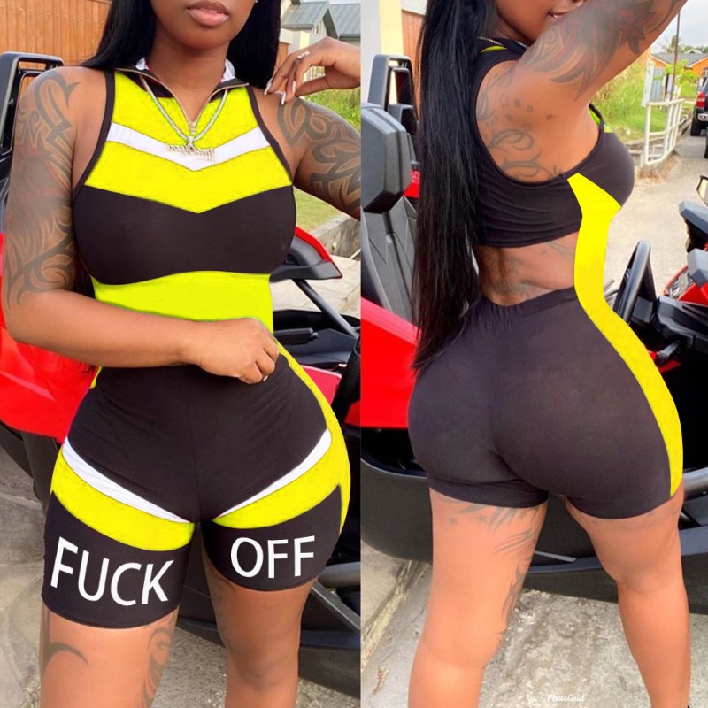 

lovely Sportswear Patchwork Yellow One-piece Romper