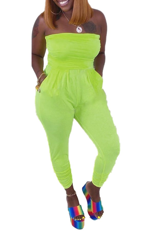 

lovely Casual Off The Shoulder Pocket Patched Green One-piece Jumpsuit