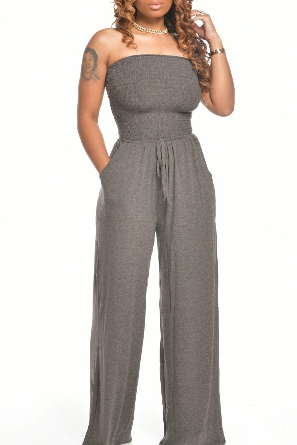 

lovely Casual Lace-up Grey One-piece Jumpsuit