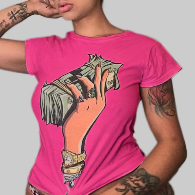 

lovely Casual O Neck Print Rose Red Plus Size T-shirt
