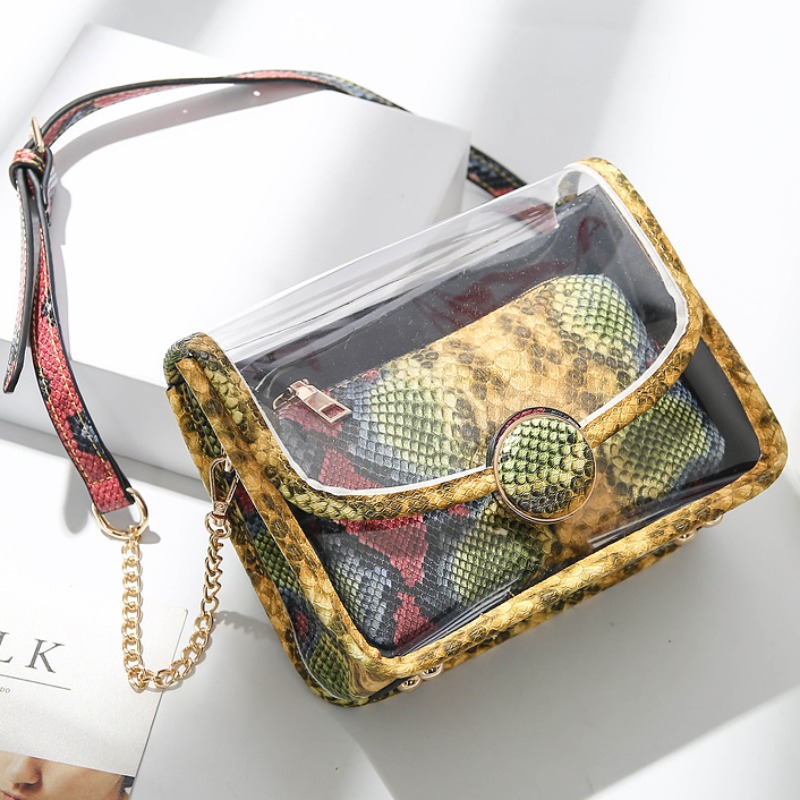 

lovely Stylish Print See-through Patchwork Yellow Messenger Bag