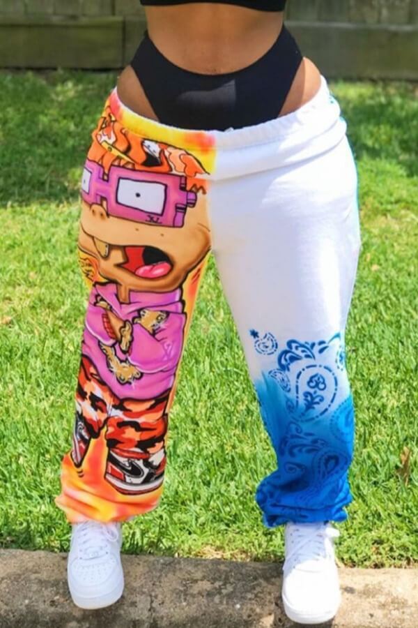 

Lovely Street Print Patchwork Multicolor Pants, Multi