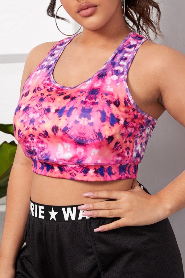 

lovely Casual Tie-dye Print Rose Red Plus Size Activewear