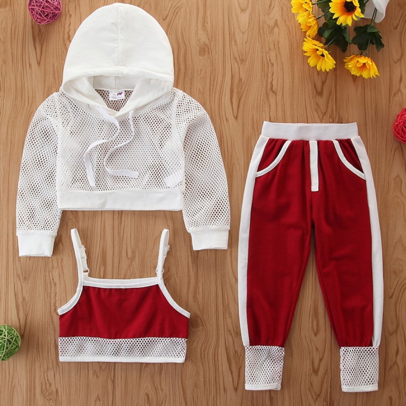 

Lovely Casual Hooded Collar Patchwork Red Girl Two-piece Pants Set