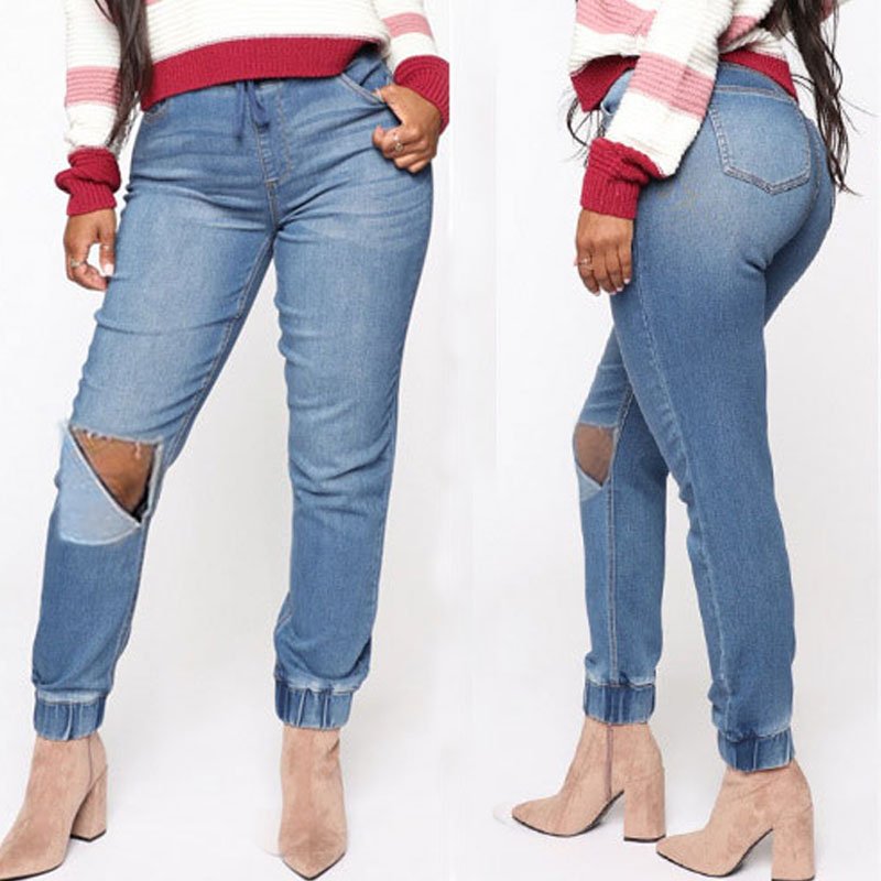 

lovely Trendy High-waisted Broken Holes Blue Jeans