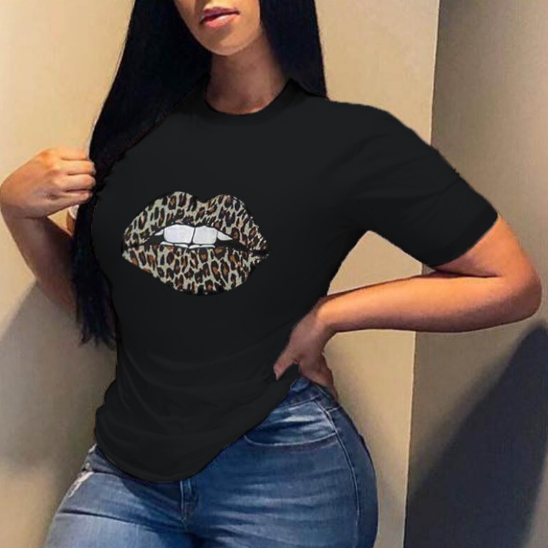 

lovely Casual Lip Print Black T-shirt