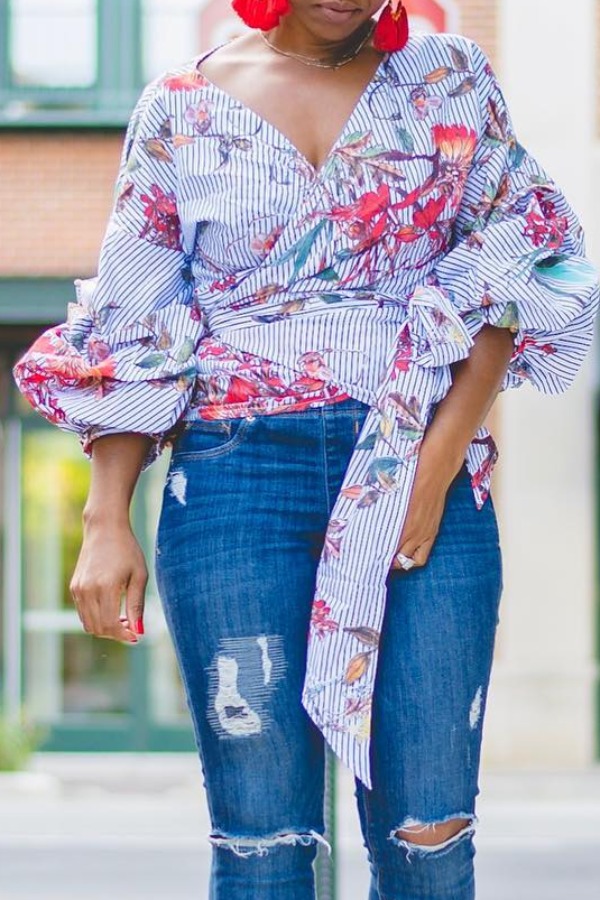 

lovely Casual Striped Print Multicolor Blouse, Multi