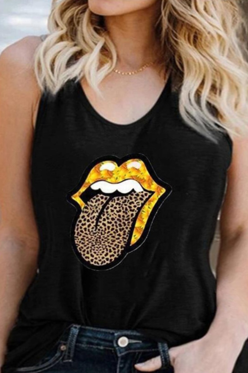 Lovely Casual Lip Print Black Camisole