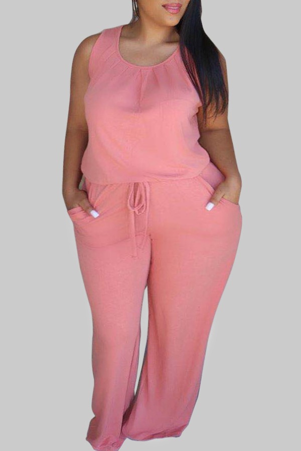 

lovely Casual O Neck Pink Plus Size One-piece Jumpsuit
