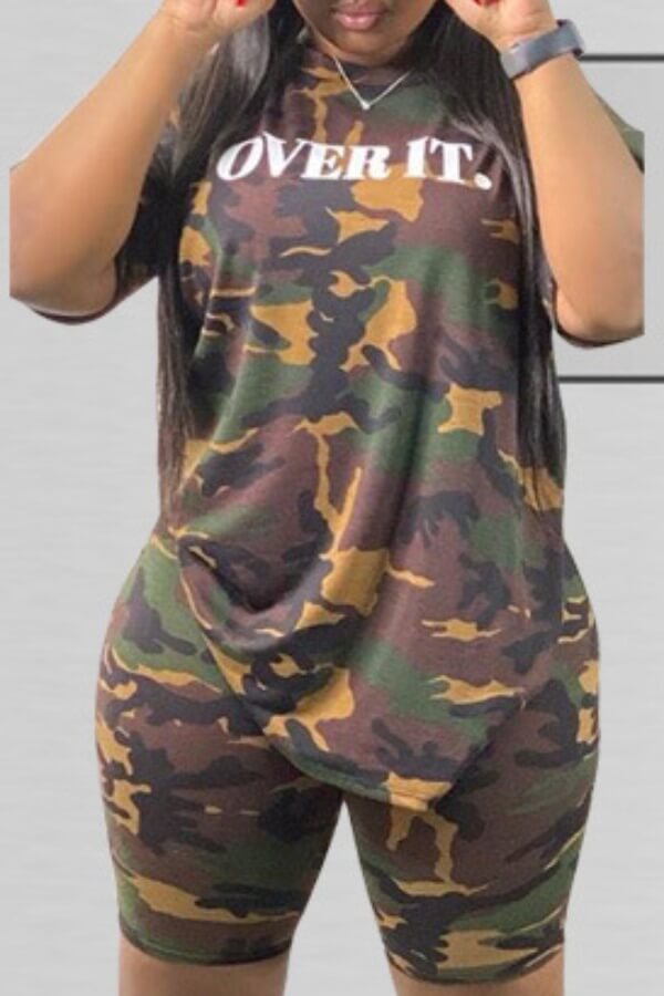 

LW Plus Size Letter Camo Print Shorts Set