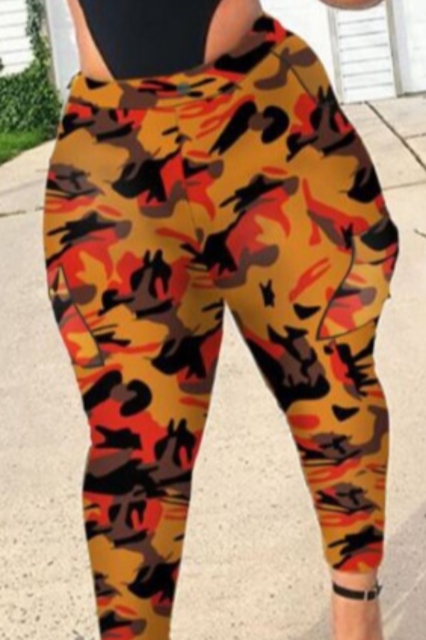 

Lovely Casual Camo Print Orange Plus Size Pants, Orange camouflage