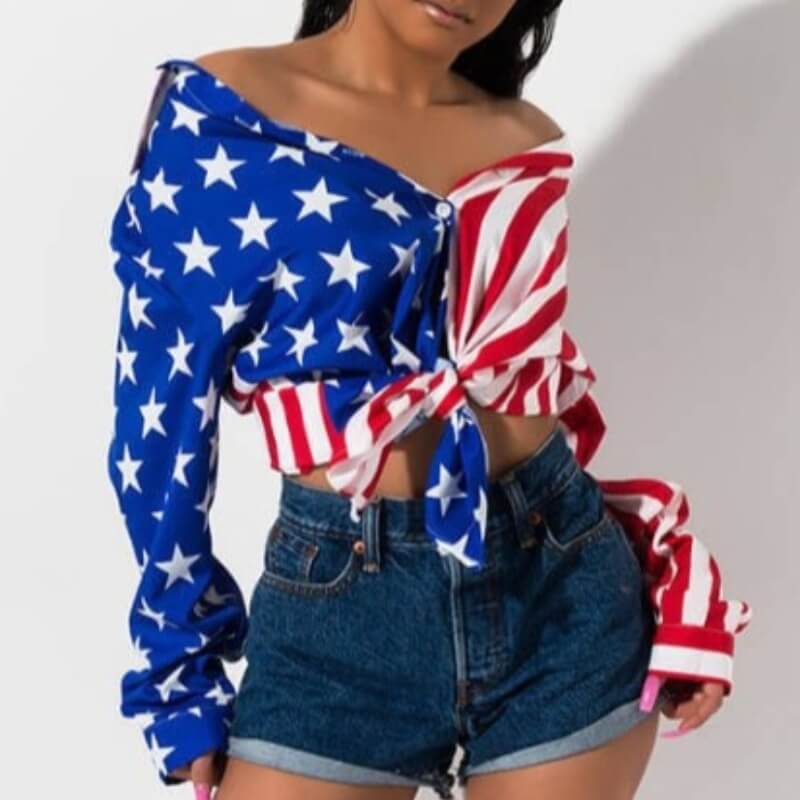 

Lovely Casual Turndown Collar Print Patchwork Blue Blouses