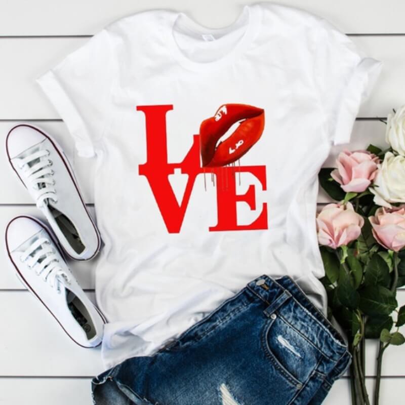 Lovely Leisure O Neck Letter Print Bright Red T-shirt