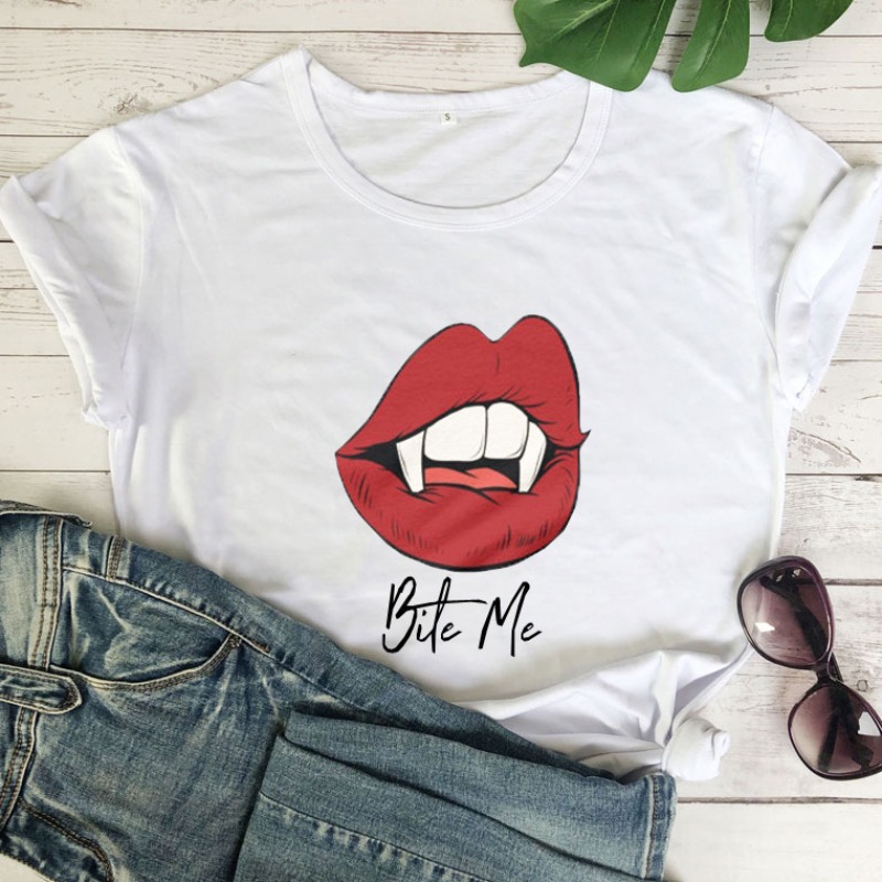

lovely Leisure O Neck Lip Print White T-shirt
