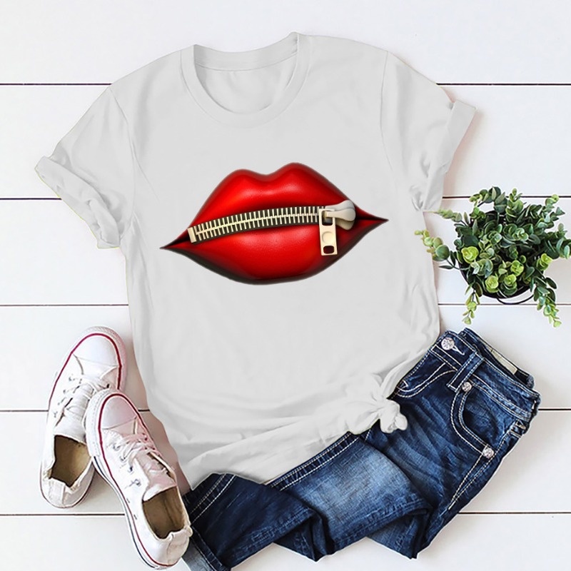 

lovely Leisure O Neck Lip Print Greyish White T-shirt