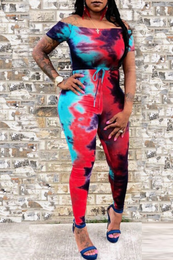 

Lovely Casual Tie-dye Red Plus Size One-piece Jumpsuit
