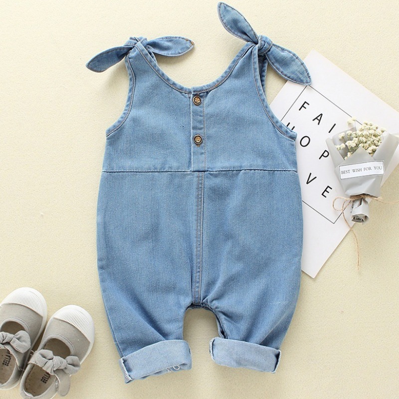 

lovely Stylish Knot Design Baby Blue Girl One-piece Jumpsuit