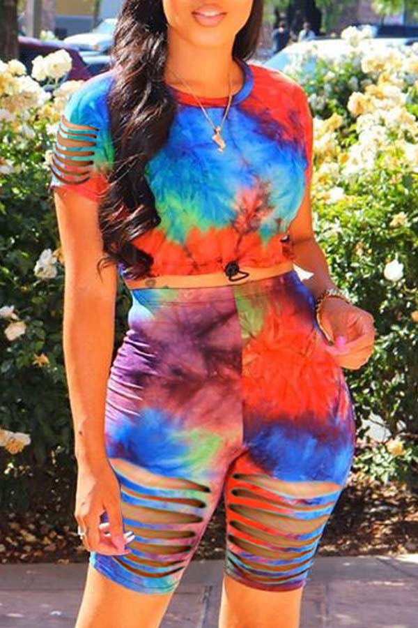 

lovely Street Tie-dye Jacinth Two-piece Shorts Set