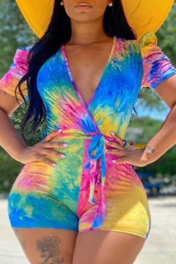 

Lovely Plus Size Bohemian Tie-dye Print Multicolor One-piece Romper, Multi