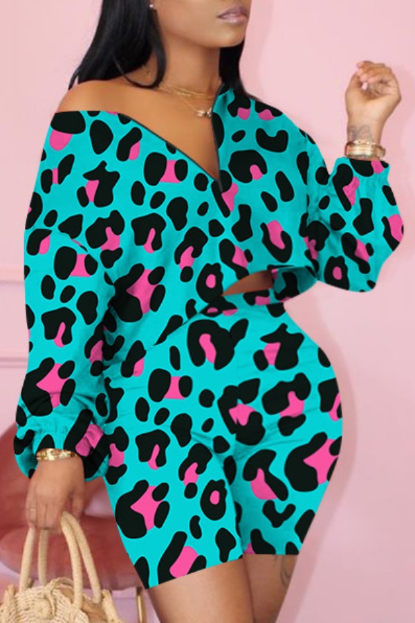 

LW Plus Size Casual Leopard Print Two-piece Shorts Set