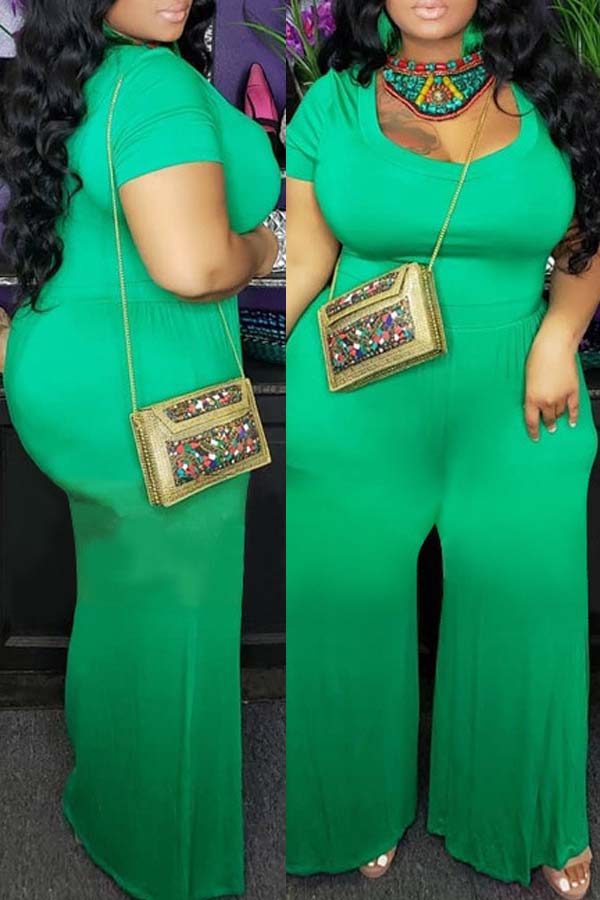 

lovely Casual Basic Green Plus Size One-piece Jumpsuit