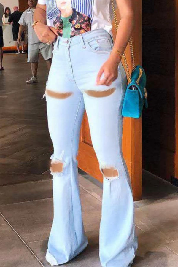 

lovely Stylish Hollow-out Baby Blue Jeans