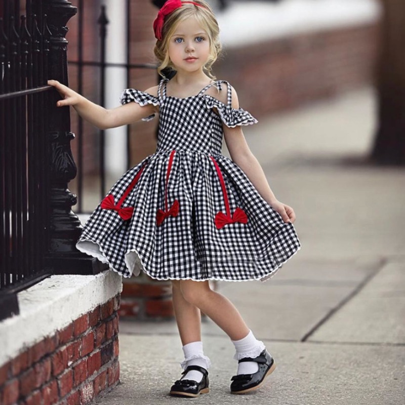 

lovely Sweet Grid Print Black Girl Knee Length Dress