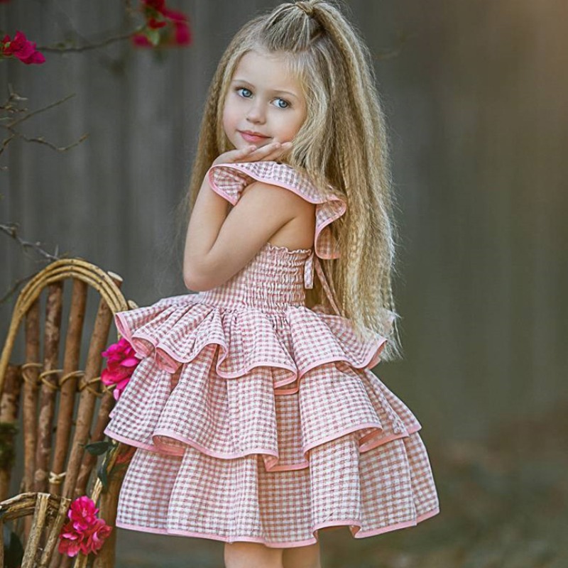 

lovely Sweet Layered Cascading Ruffle Pink Girl Knee Length Dress