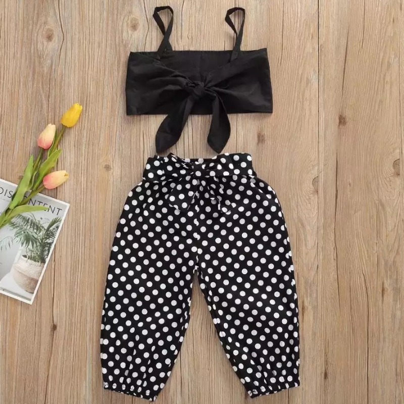 

lovely Stylish Dot Print Black Girl Two-piece Pants Set