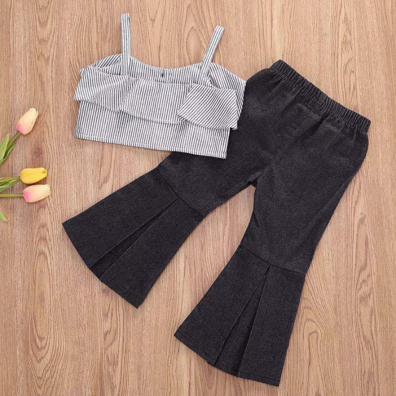 

lovely Trendy Striped Black Girl Two-piece Pants Set