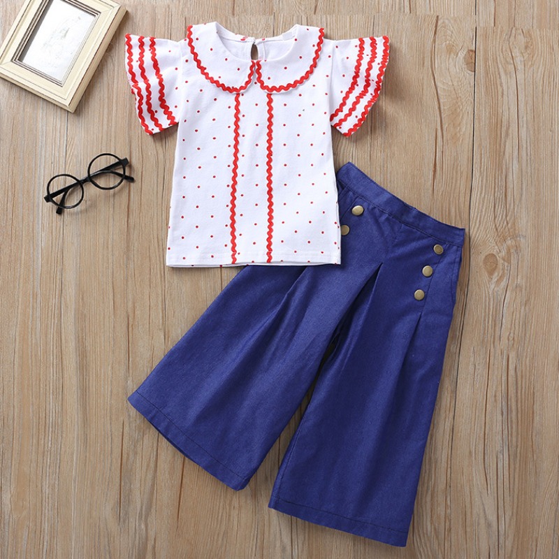 

lovely Sweet Print Dark Blue Girl Two-piece Pants Set